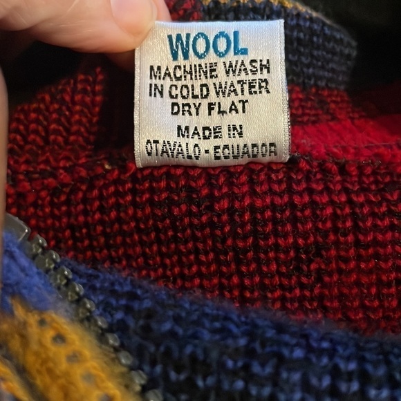 𝅺Yari Artesanias Multicolored Hooded Wool Zip Drawstring Llama Sweater Jacket - Picture 8 of 8